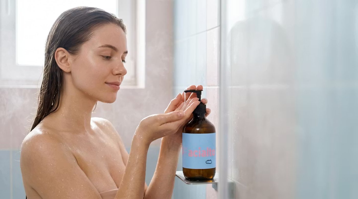 Femme utilisant le gel lavant Facialto